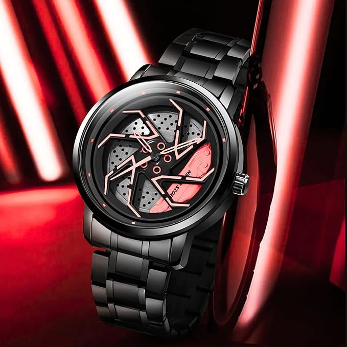 Racing Wheel-Inspired Luxury Men's Watch – Red Rotor Edition