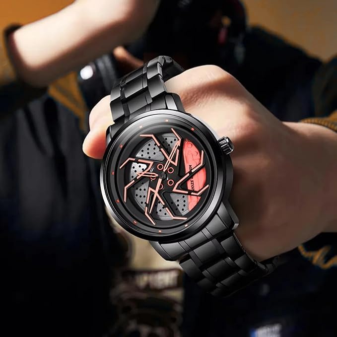 Racing Wheel-Inspired Luxury Men's Watch – Red Rotor Edition