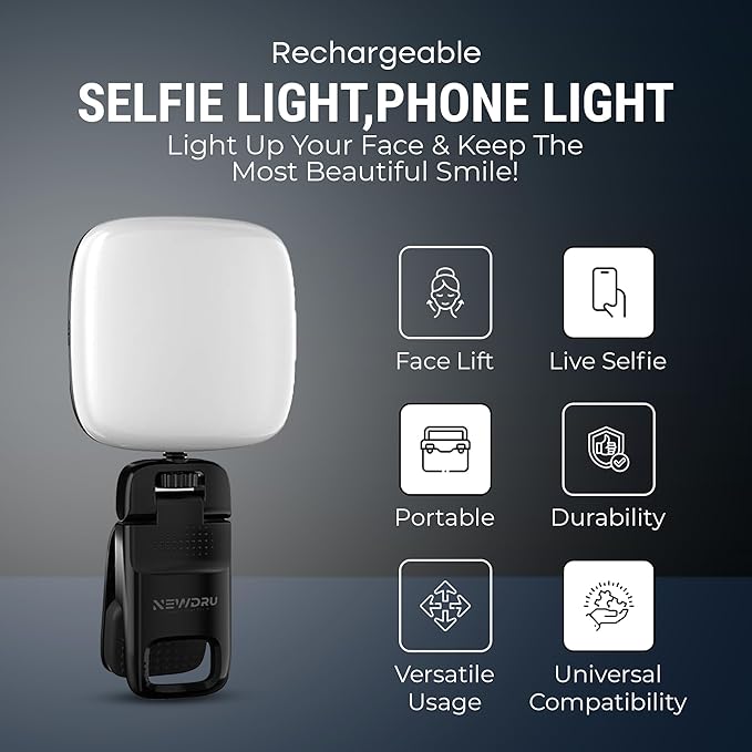 LED Clip-On Video Light – Rechargeable, Adjustable Brightness for Phone & Laptop & camera more.