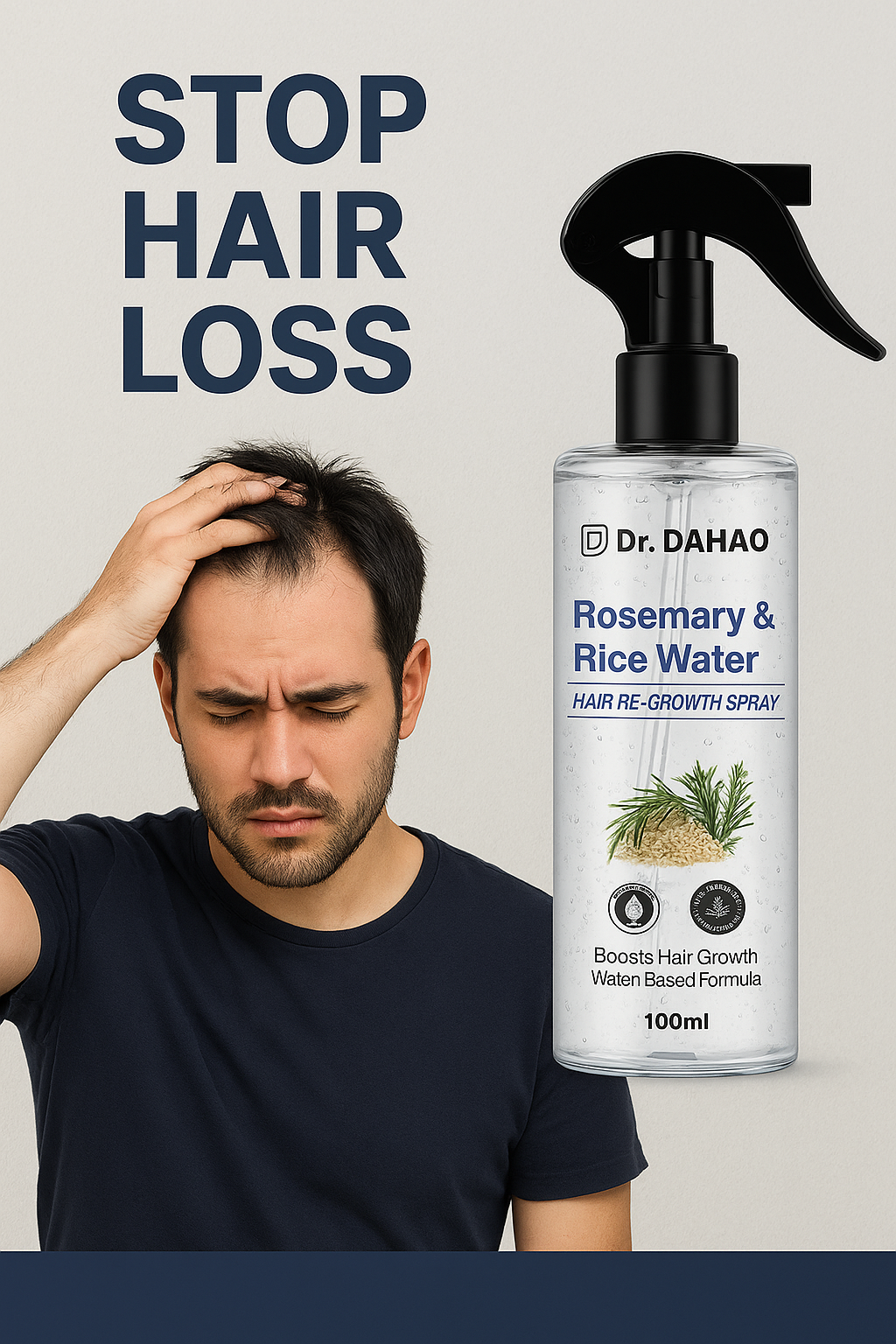 Dr. Dahao Rosemary & Rice Water Hair growth Spray – Natural Hair Growth & Thickness Booster with Rice Water | 100% Herbal Formula | Anti-Hairfall, Smooth & Shiny Hair – 100 ml