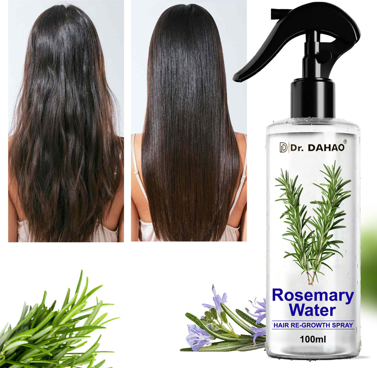 Dr. Dahao Rosemary & Rice Water Hair growth Spray – Natural Hair Growth & Thickness Booster with Rice Water | 100% Herbal Formula | Anti-Hairfall, Smooth & Shiny Hair – 100 ml