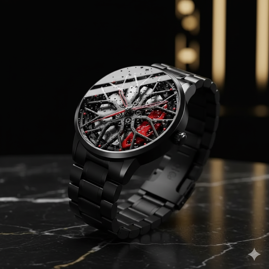 Mercedes-AMG GT Wheel Inspired Black Red Men’s Watch – Sporty, Bold & Stylish Design