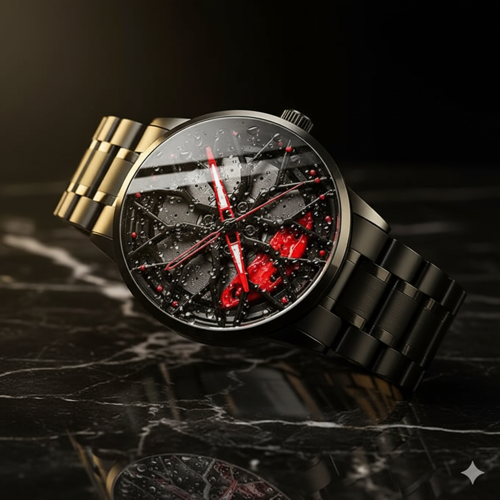 Mercedes-AMG GT Wheel Inspired Black Red Men’s Watch – Sporty, Bold & Stylish Design