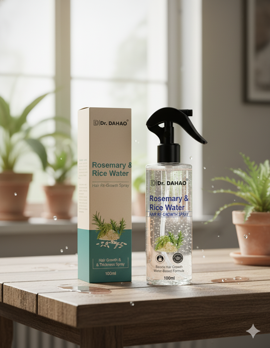 Dr. Dahao Rosemary & Rice Water Hair growth Spray – Natural Hair Growth & Thickness Booster with Rice Water | 100% Herbal Formula | Anti-Hairfall, Smooth & Shiny Hair – 100 ml