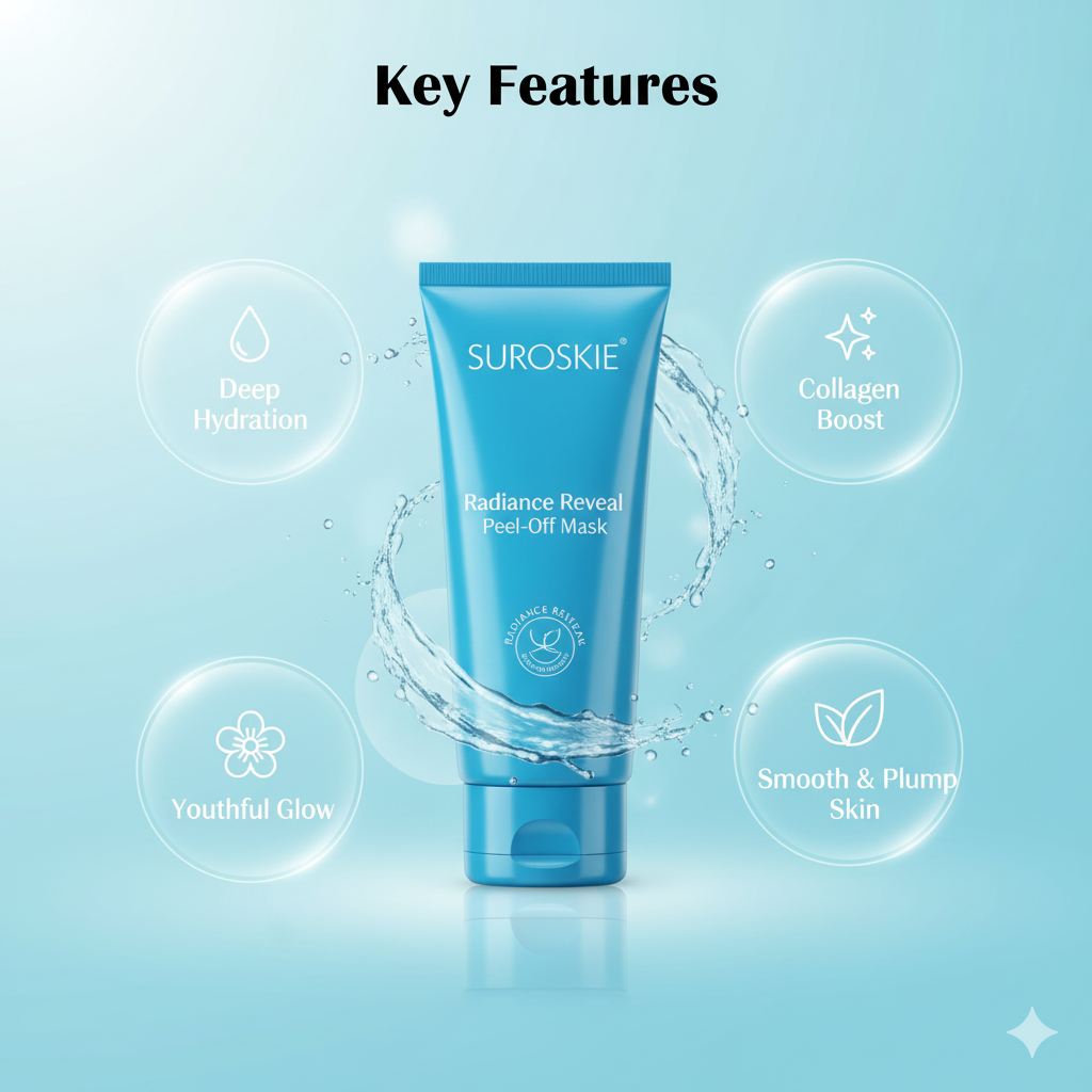 Suroskie Radiance Reveal Peel-Off Mask 75g | Honey, Milk Protein & Collagen | Hydration, Brightening, Instant Glow & Plumped Skin | Korean-Inspired Face Mask for Men & Women