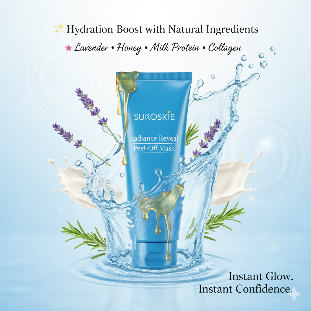 Suroskie Radiance Reveal Peel-Off Mask 75g | Honey, Milk Protein & Collagen | Hydration, Brightening, Instant Glow & Plumped Skin | Korean-Inspired Face Mask for Men & Women
