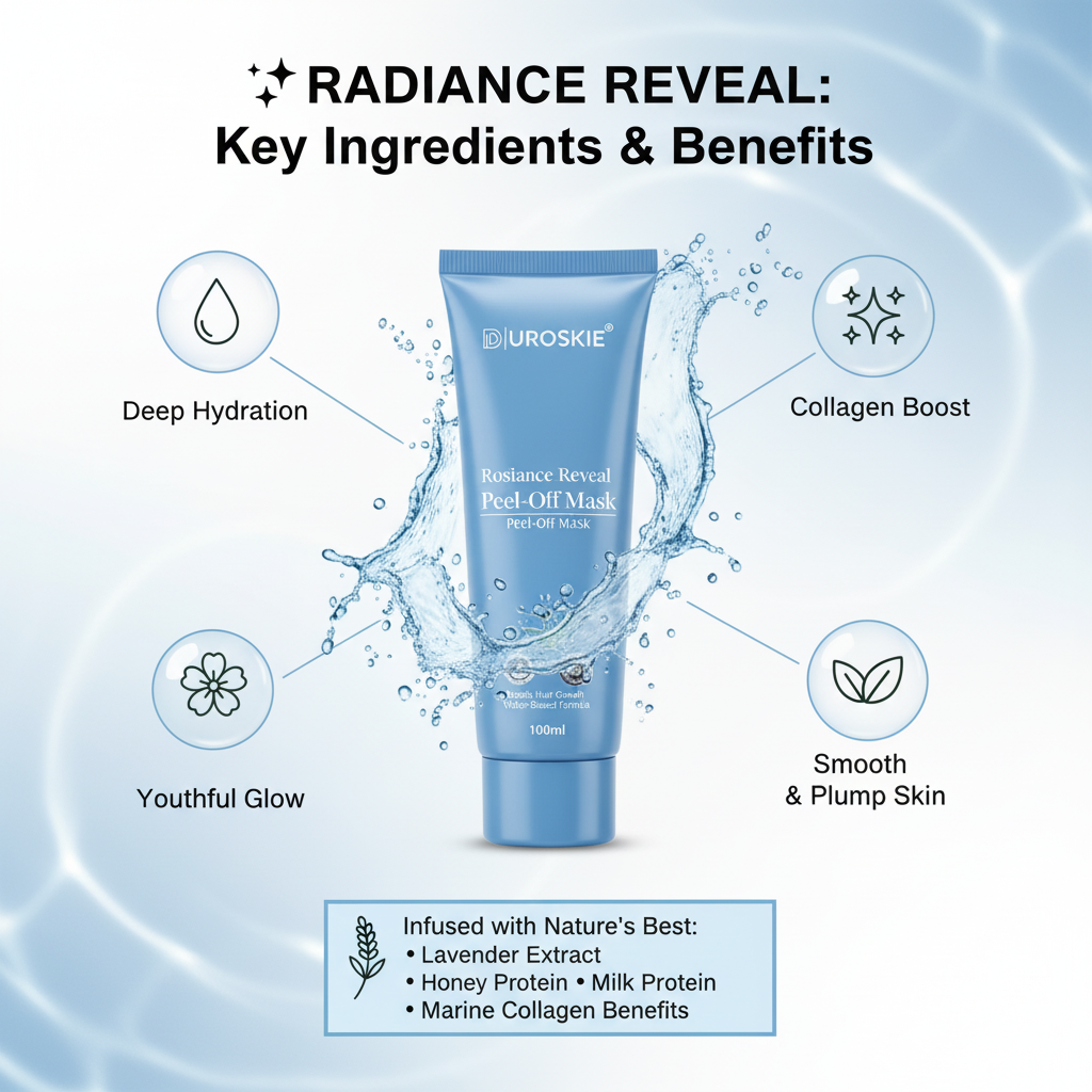 Suroskie Radiance Reveal Peel-Off Mask 75g | Honey, Milk Protein & Collagen | Hydration, Brightening, Instant Glow & Plumped Skin | Korean-Inspired Face Mask for Men & Women