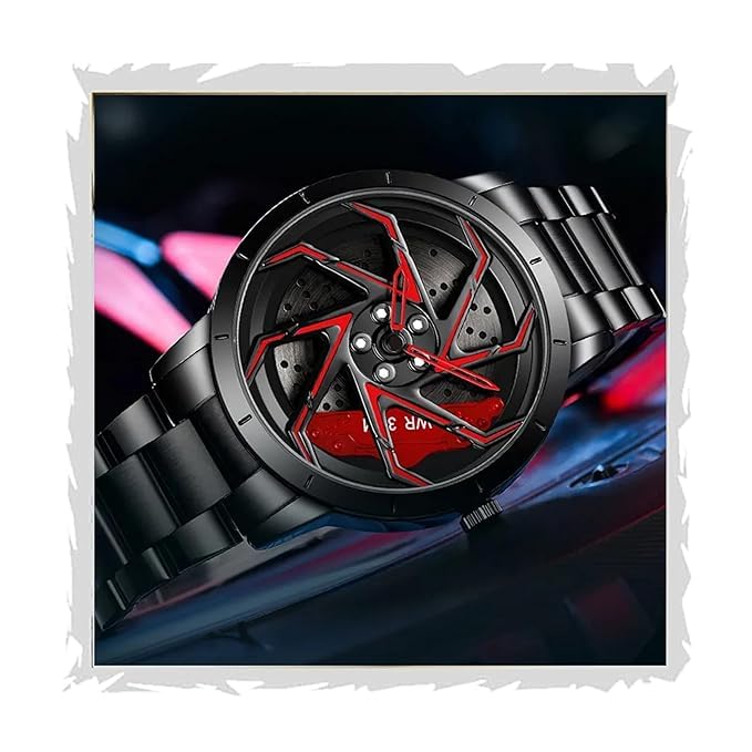 Racing Wheel-Inspired Luxury Men's Watch – Red Rotor Edition