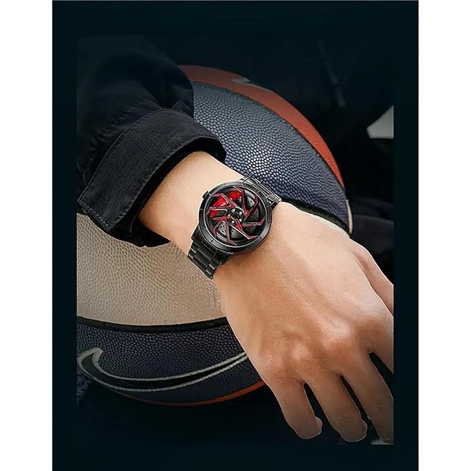 Racing Wheel-Inspired Luxury Men's Watch – Red Rotor Edition