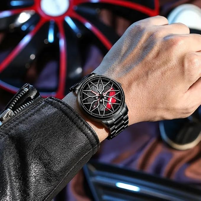 Mercedes-AMG GT Wheel Inspired Black Red Men’s Watch – Sporty, Bold & Stylish Design