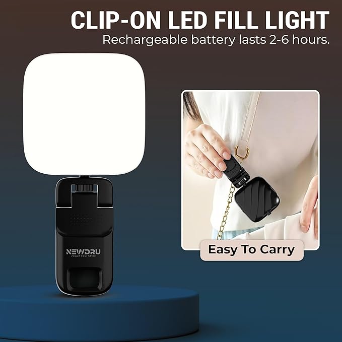 LED Clip-On Video Light – Rechargeable, Adjustable Brightness for Phone & Laptop & camera more.