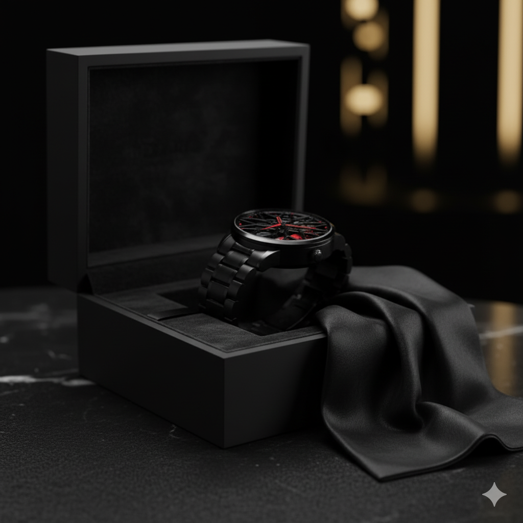 Mercedes-AMG GT Wheel Inspired Black Red Men’s Watch – Sporty, Bold & Stylish Design