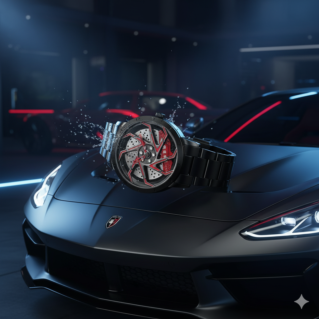 Racing Wheel-Inspired Luxury Men's Watch – Red Rotor Edition