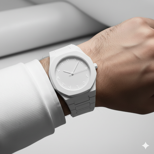 White Arabic Numeral Quartz Watch for Men – Ultra-Light Polycarbonate Design | Elegant, Modern & Water-Resistant