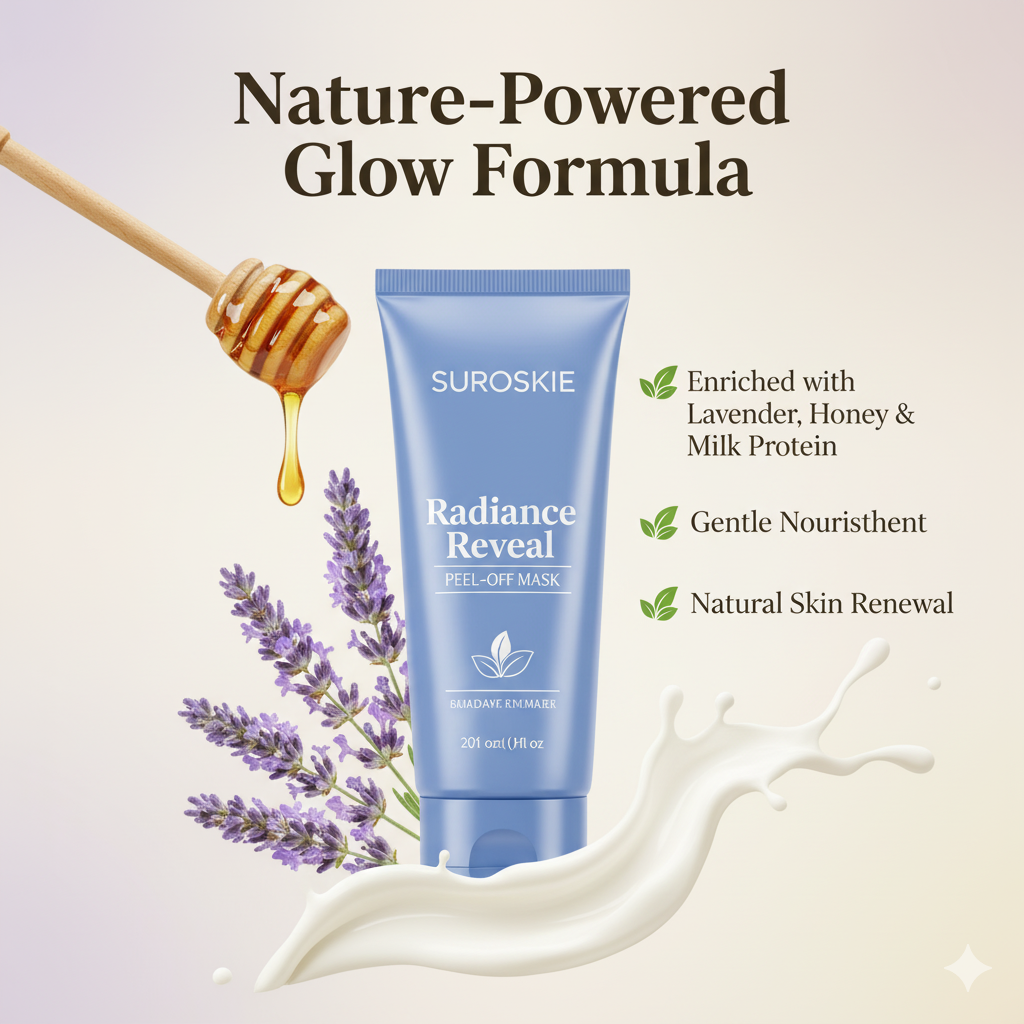 Suroskie Radiance Reveal Peel-Off Mask 75g | Honey, Milk Protein & Collagen | Hydration, Brightening, Instant Glow & Plumped Skin | Korean-Inspired Face Mask for Men & Women